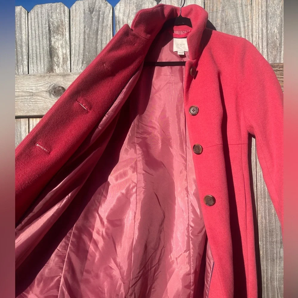 J Crew Uptown Ruffle Car Coat Women's Salmon Pink Coat Size 0 - Picture 15 of 16